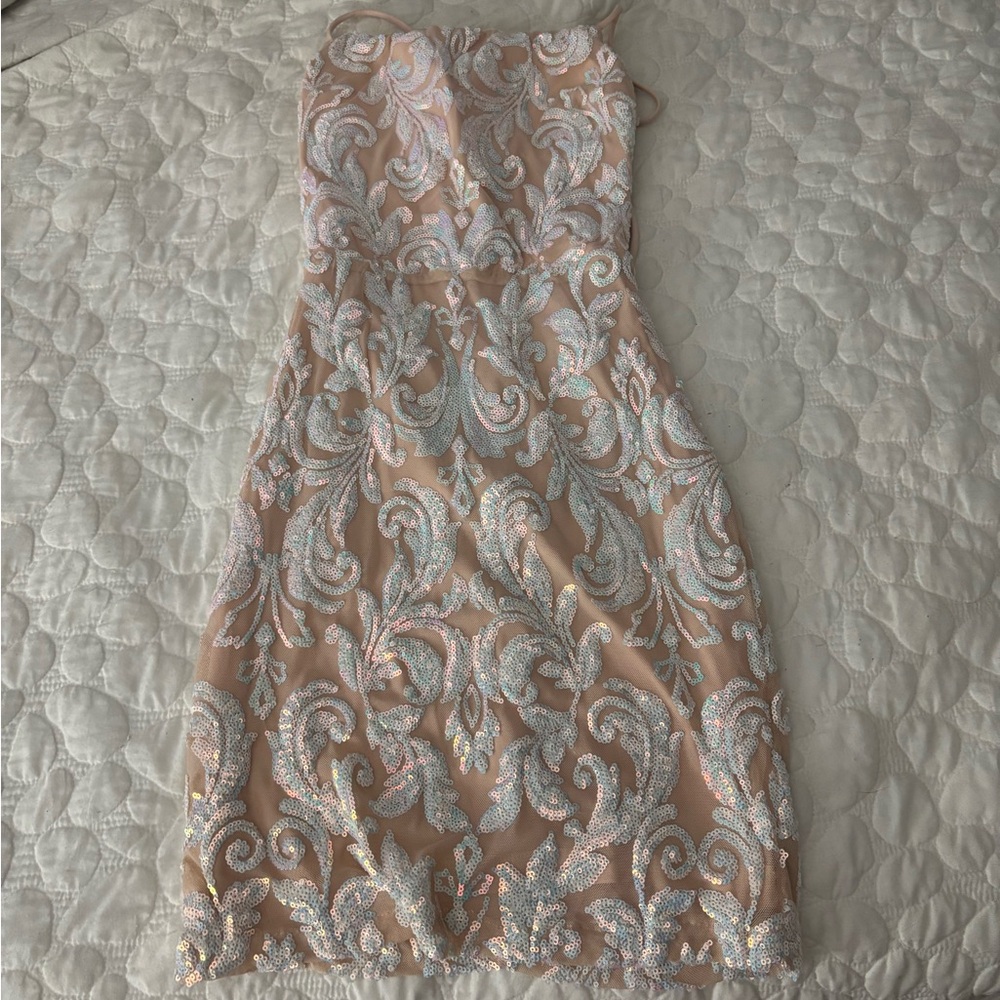 Windsor Sequin Mini Dress in Cream and Silver